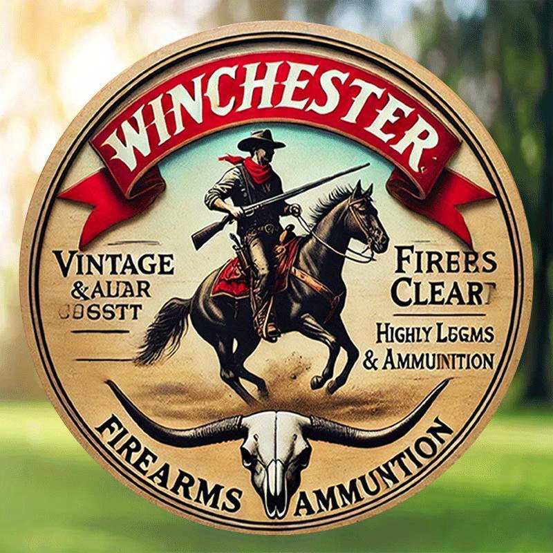 Outdoor Hunting House - Targa rotonda vintage in metallo Winchester