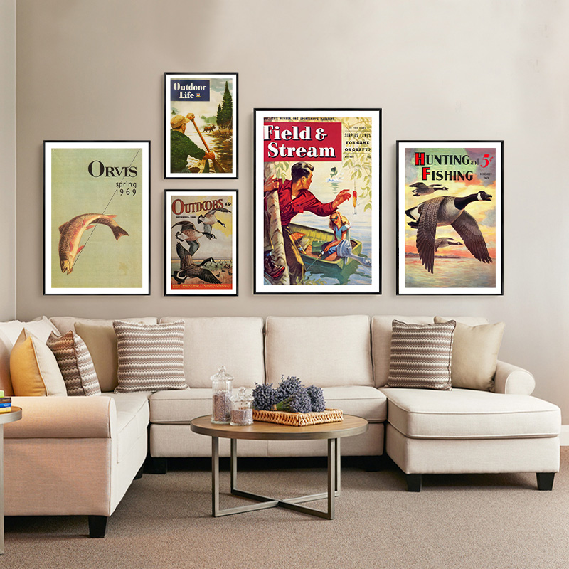 Outdoor Hunting Paintings - Poster da pesca colorato vintage Caccia