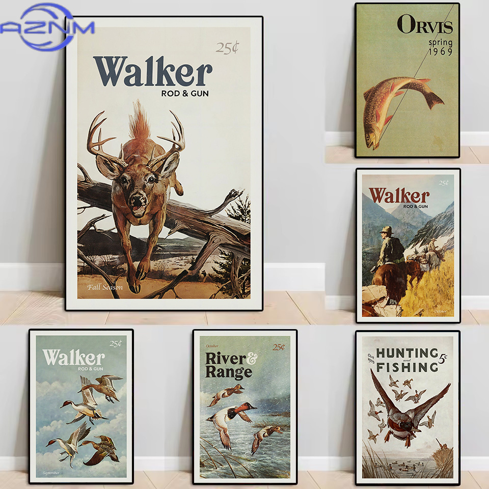 Outdoor Hunting Paintings - AZNM Poster Vintage su Tela con